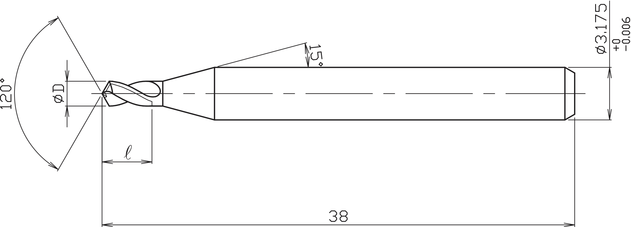 NC Pointing Drill with 120°point angle <br>and 3.175mm(1/8 inch) shank for Non-Ferrous & Resin