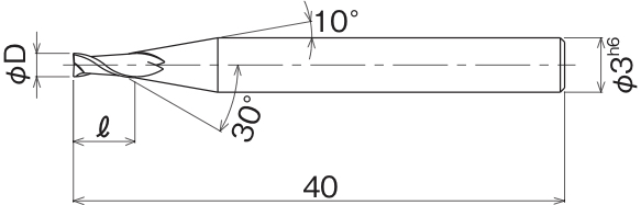 2-Flute,<br>Miniature Square End Mill